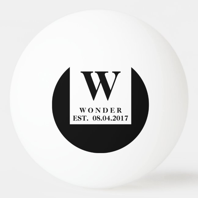 Urban Minimalist Wedding | Black Newlywed Monogram Ping Pong Ball