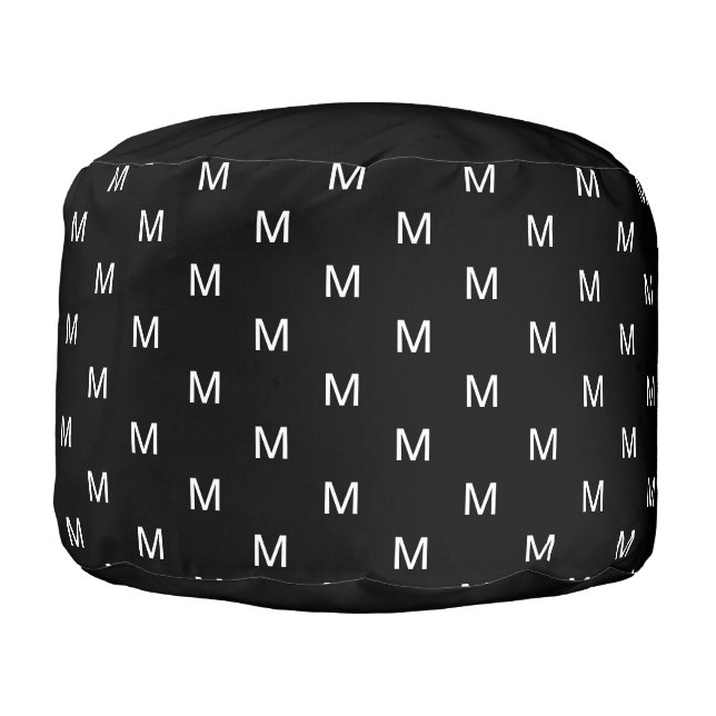 Urban Modern Black Monogrammed Pouf (Left)