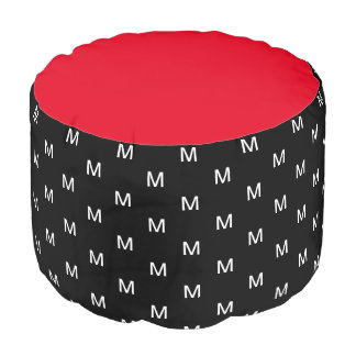 Urban Modern Black Red Monogrammed Pouf