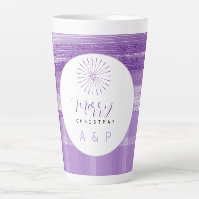 Urban Modern Purple Tartan Monogram Latte Mug (Front)