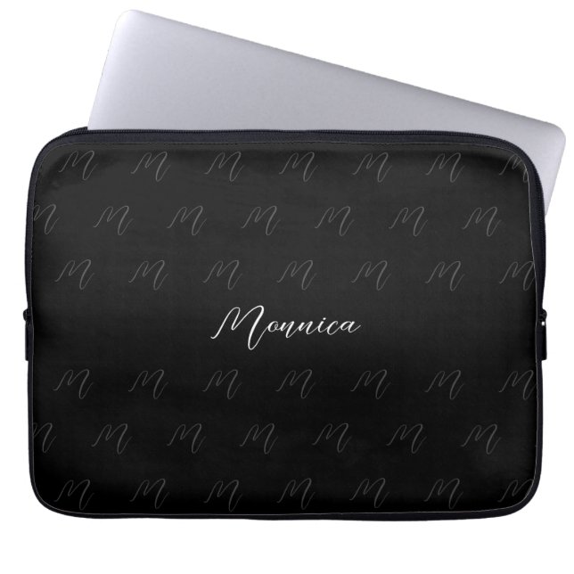 Urban Monogrammed Black Elegant Script Laptop Sleeve (Front)