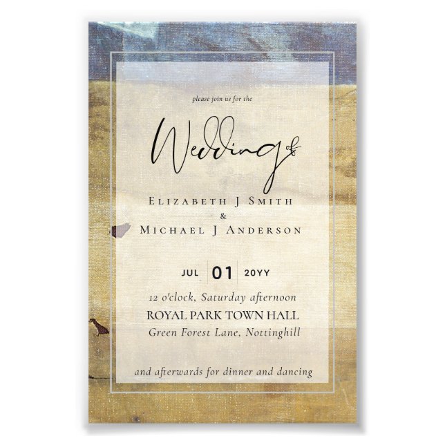 Urban Navy Blue Modern Budget Wedding Invitation Photo Print (Front)