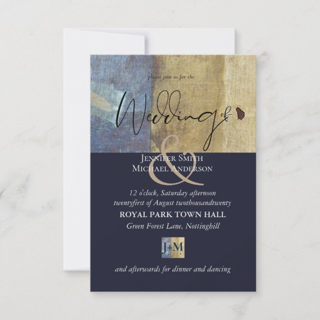 Urban Navy Blue Modern Budget Wedding Invites (Front)