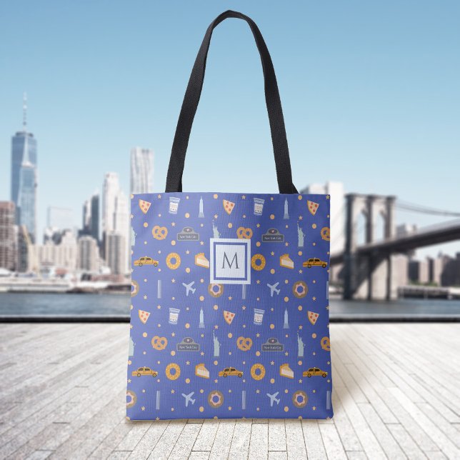 Urban New York City Pattern Royal Blue Monogram Tote Bag (Creator Uploaded)