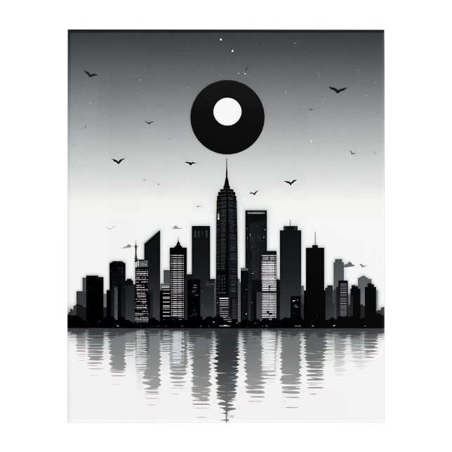 Urban Night: Minimalist Skyline Glow Acrylic Print (Front)