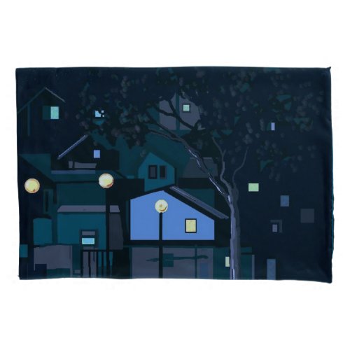 Urban nights city lights moody blue_green pillow case