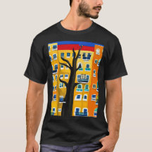 Urban Oasis: Colorful Stylized Building T-Shirt