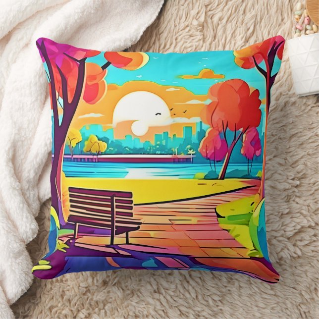 Urban Oasis Sunset Panorama Throw Pillow (Blanket)