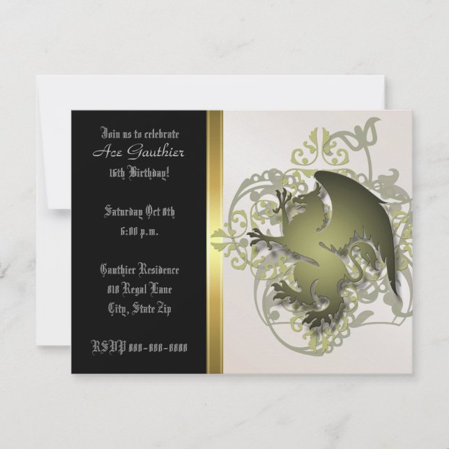 Urban Olive Fantasy Griffin Birthday Party Invite (Front)