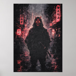 Urban Oni Demon Samurai, Japanese Anime Art Poster