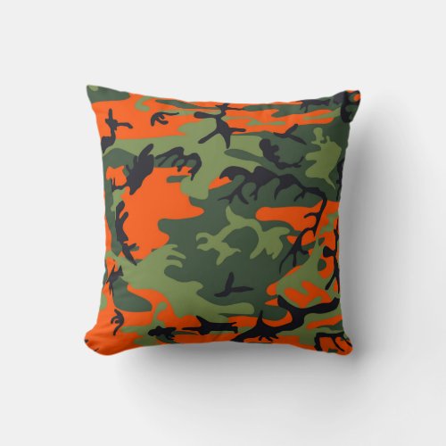 Urban Orange And Green Camo Pillow