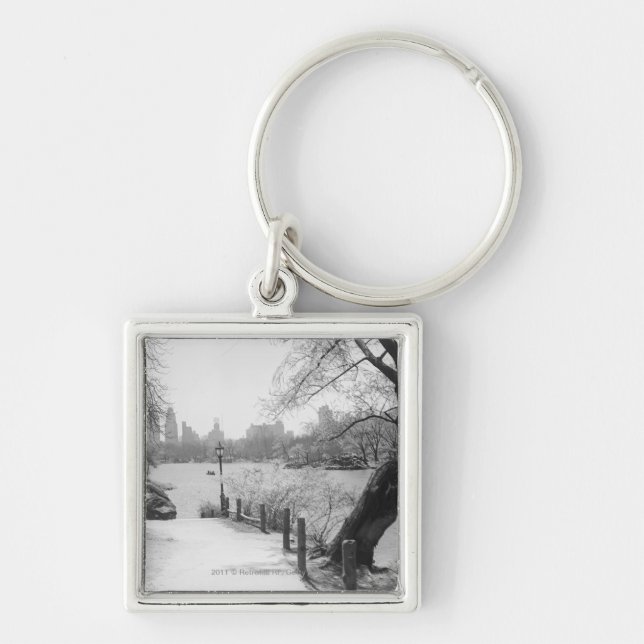 Urban park with tranquil lake keychain (Front)