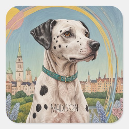 Urban Paws Pastel Dalmation in the City Square Sticker