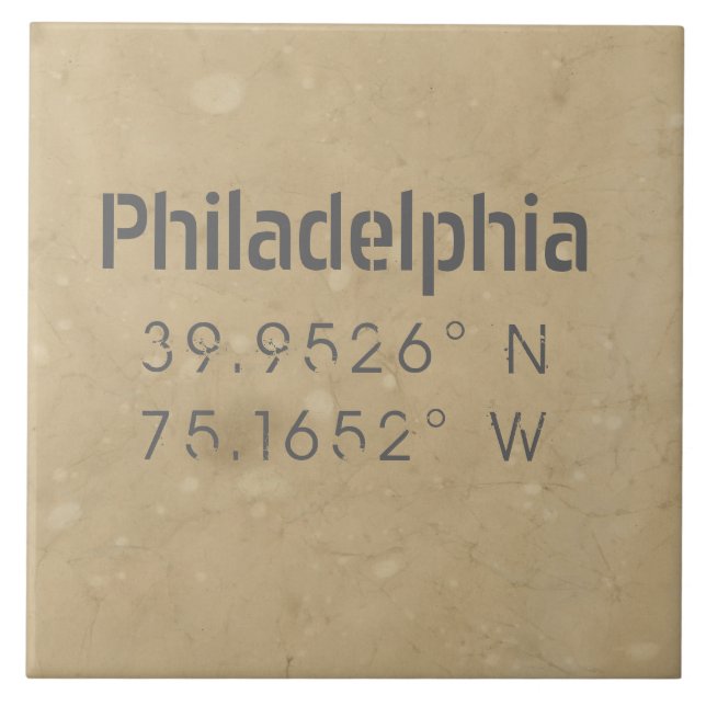 Urban Philadelphia Map Coordinates Ceramic Tile (Front)