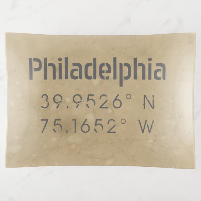 Urban Philadelphia Map Coordinates Trinket Tray (Front)