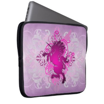 Urban Pink Fantasy Scroll Unicorn Laptop Sleeve by TheInspiredEdge at Zazzle
