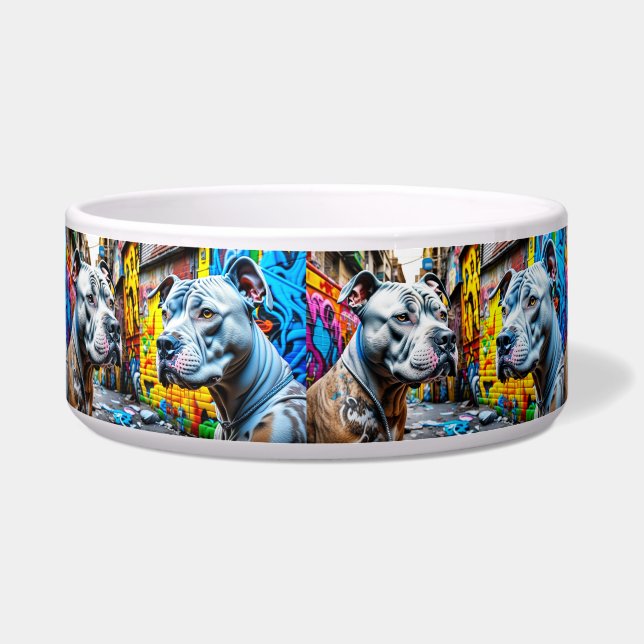 Urban Pitbull City Graffiti Street Art Colorful Bowl (Front)