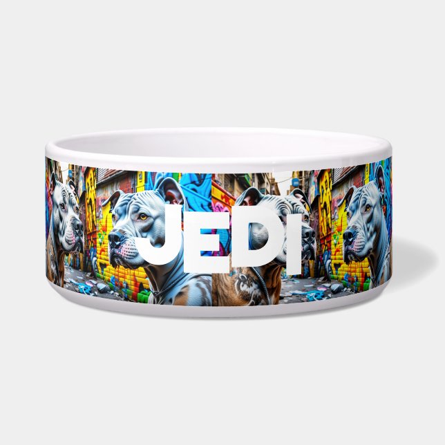 Urban Pitbull City Graffiti Street Art Personalize Bowl (Front)
