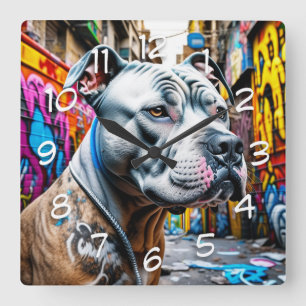 Urban Pitbull City Street Art Graffiti Square Wall Clock