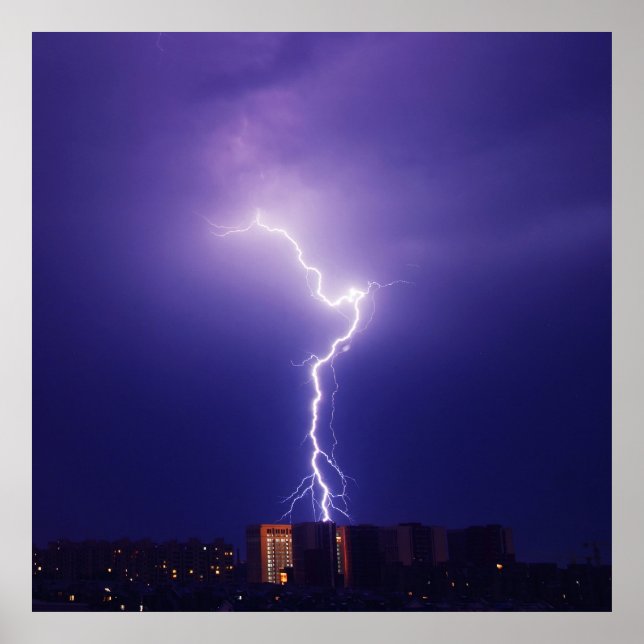 Urban Power Surge - Dynamic Lightning Bolt Over Ci Poster (Front)