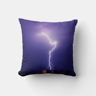 Urban Power Surge - Dynamic Lightning Bolt Over Ci Throw Pillow