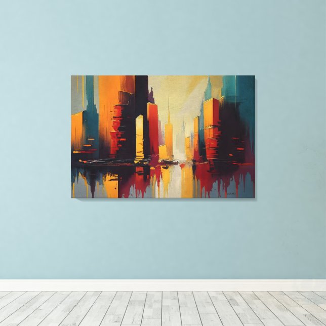 Urban Pulse – Abstract City In Vertical Rhythm Canvas Print (Insitu(Wood Floor))