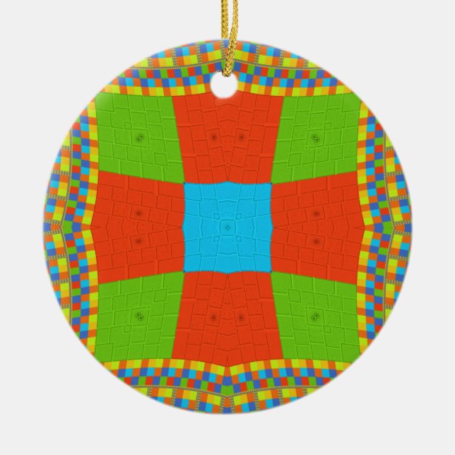"Urban Quilt" European Geometric Pattern Art Ceramic Ornament (Front)