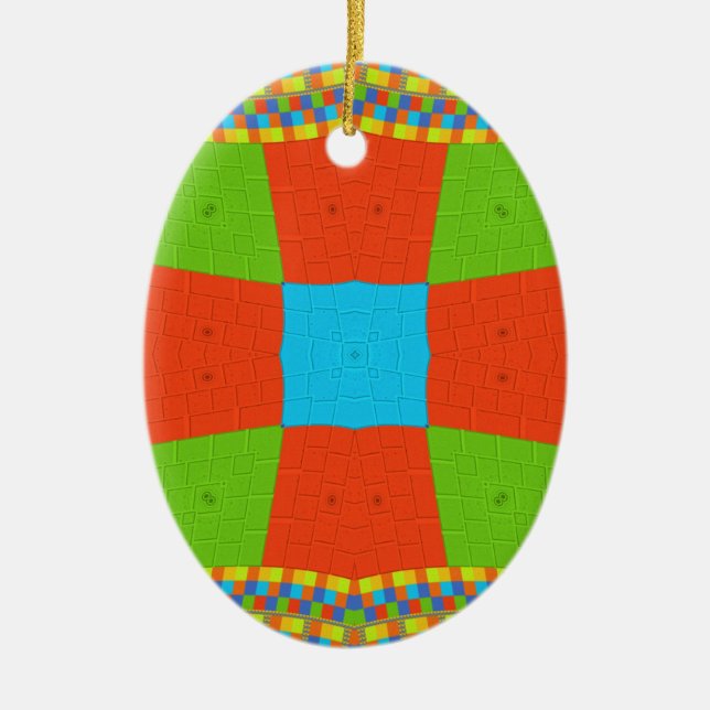 "Urban Quilt" European Geometric Pattern Art Ceramic Ornament (Front)