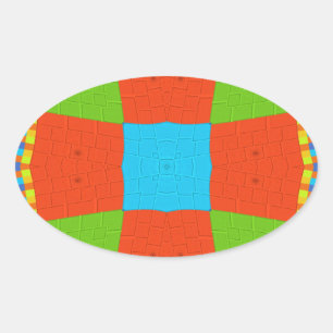 "Urban Quilt" European Geometric Pattern Art Oval Sticker