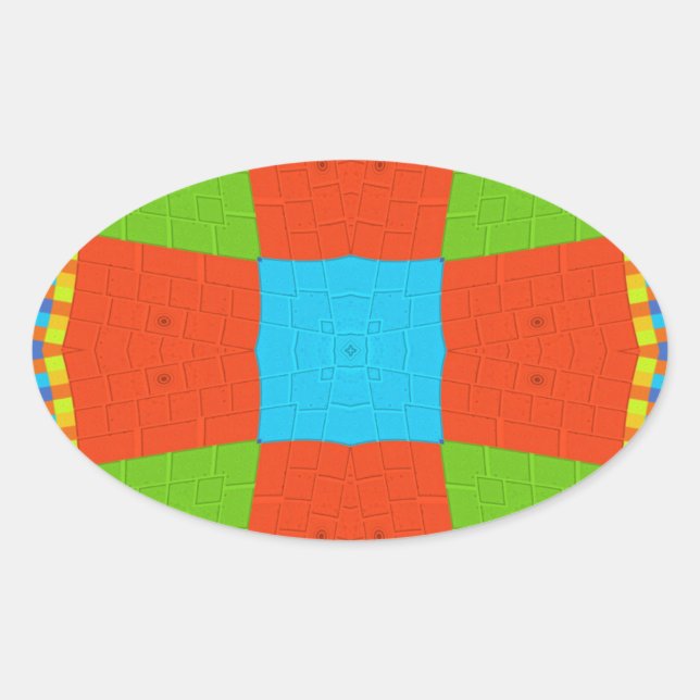 "Urban Quilt" European Geometric Pattern Art Oval Sticker (Front)