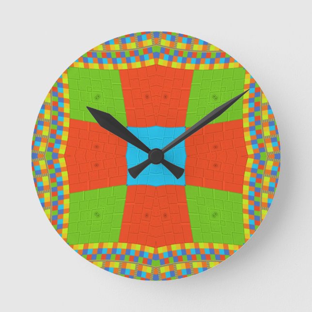 "Urban Quilt" European Geometric Pattern Art Round Clock (Front)
