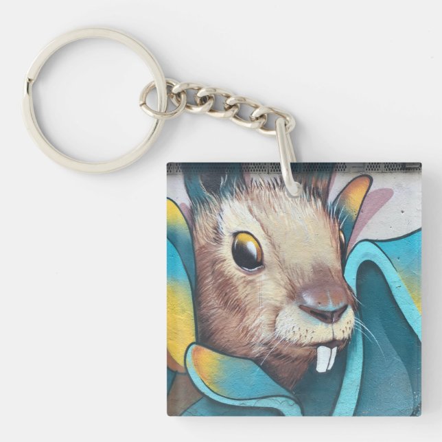 Urban Rabbit Art Urban Art Mural Bunny Rabbit Mura Keychain (Front)