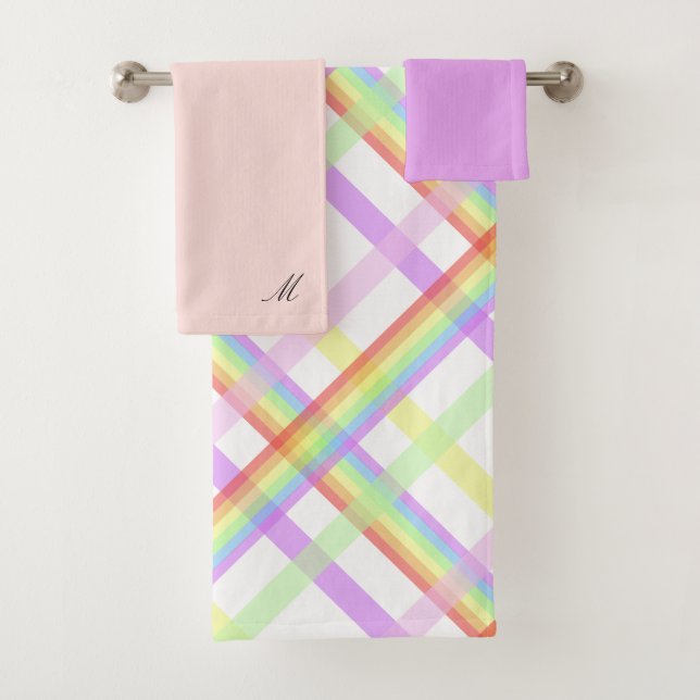 Urban Rainbow Plaid Monogrammed  Bath Towel Set (Insitu)