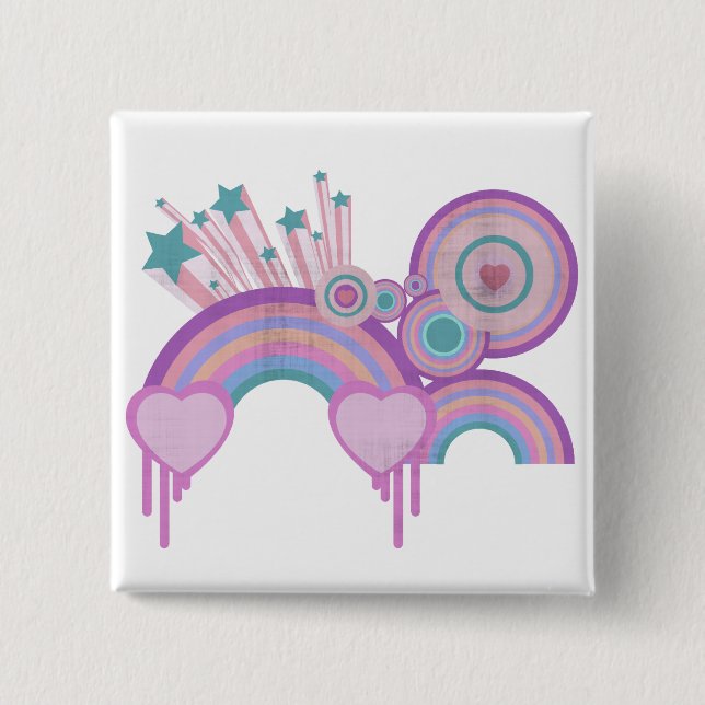 Urban Rainbow Stars and Spirals Pinback Button (Front)