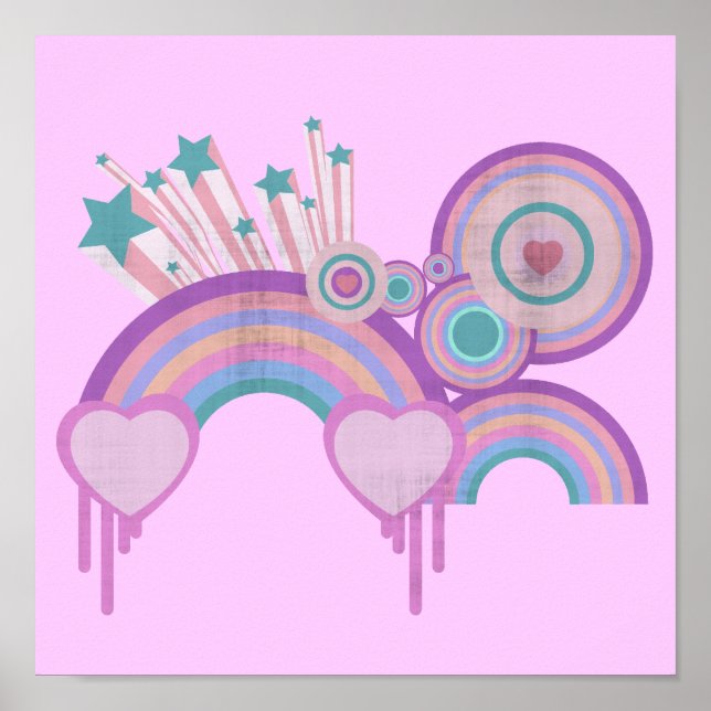 Urban Rainbow Stars and Spirals Poster (Front)