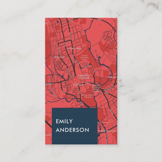 URBAN RED NAVY OXFORD UNIVERSITY UK OUTLINE MAP BUSINESS CARD (Front)