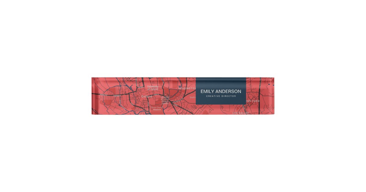 Urban Red Navy Oxford University Uk Outline Map Desk Name Plate