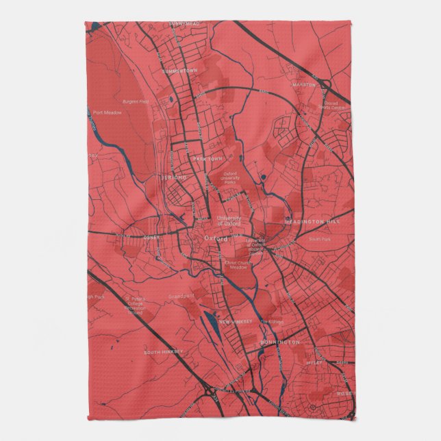 URBAN RED NAVY OXFORD UNIVERSITY UK OUTLINE MAP KITCHEN TOWEL (Vertical)