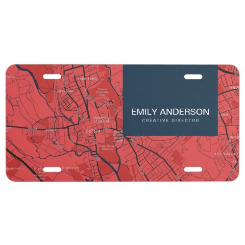 URBAN RED NAVY OXFORD UNIVERSITY UK OUTLINE MAP LICENSE PLATE