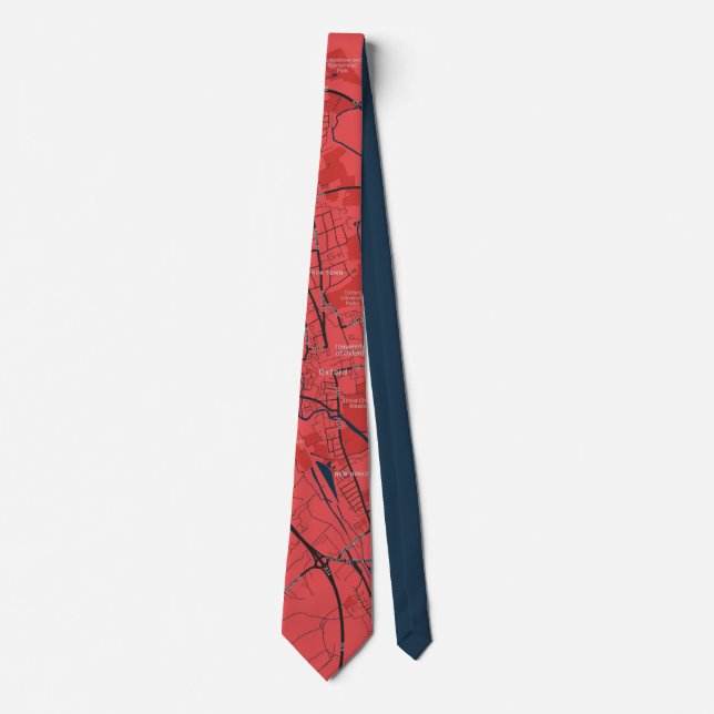URBAN RED NAVY OXFORD UNIVERSITY UK OUTLINE MAP NECK TIE (Front)
