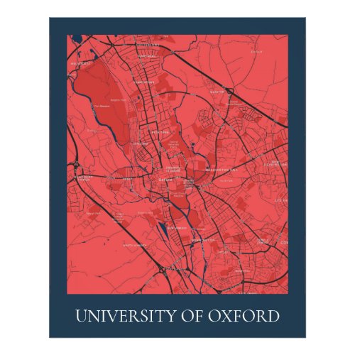 URBAN RED NAVY OXFORD UNIVERSITY UK OUTLINE MAP PHOTO PRINT