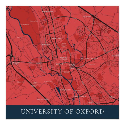 URBAN RED NAVY OXFORD UNIVERSITY UK OUTLINE MAP POSTER