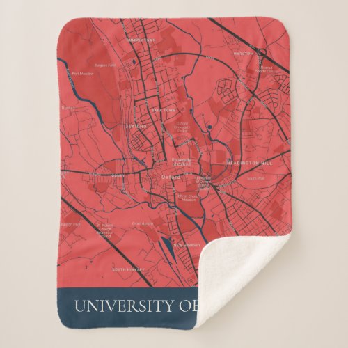 URBAN RED NAVY OXFORD UNIVERSITY UK OUTLINE MAP SHERPA BLANKET