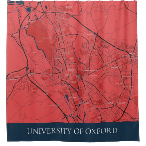 URBAN RED NAVY OXFORD UNIVERSITY UK OUTLINE MAP SHOWER CURTAIN