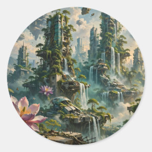 Urban Renewal Futuristic Post Apocalyptic City Classic Round Sticker