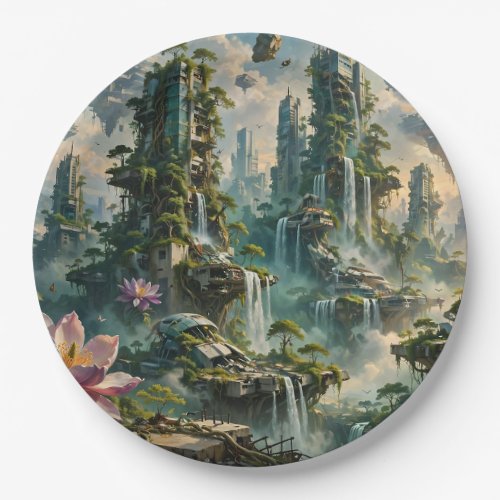 Urban Renewal Futuristic Post Apocalyptic City Paper Plates