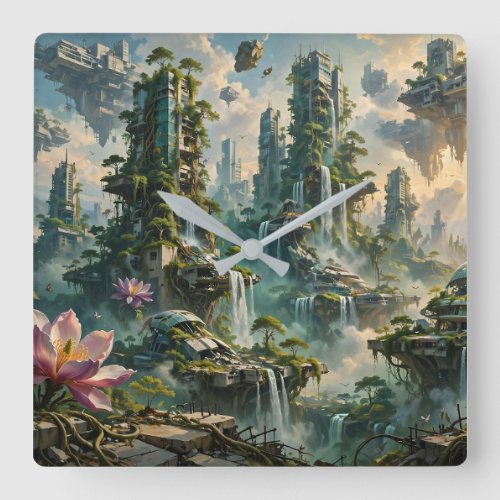 Urban Renewal Futuristic Post Apocalyptic City Square Wall Clock