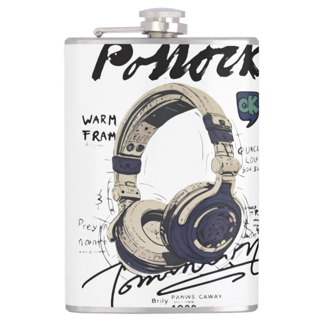 Urban Retro Headphone Vibe Illustration Flask (Front)