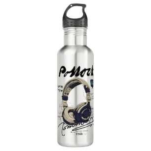 Urban Retro Headphone Vibe Illustration Stainless Steel Water Bottle