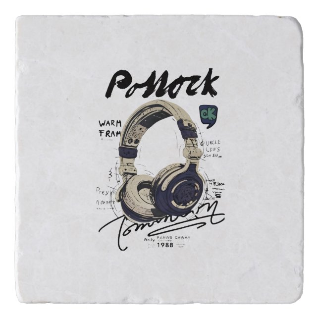 Urban Retro Headphone Vibe Illustration Trivet (Front)